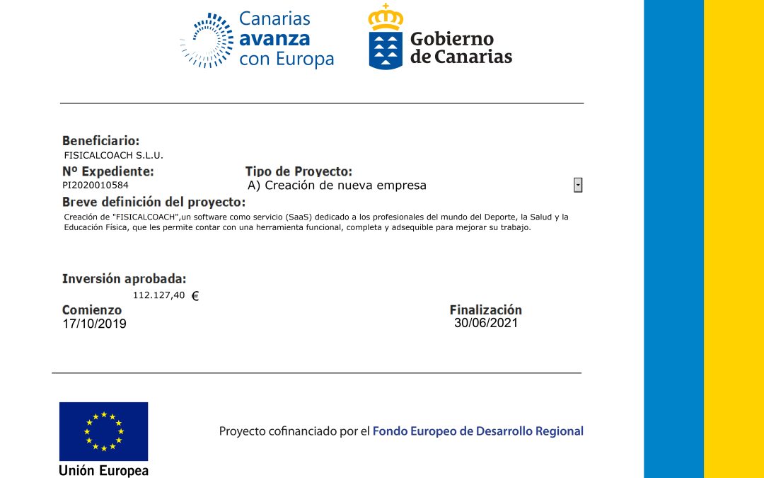 Subvención concedida a Fisicalcoach – Programa Operativo FEDER Canarias 2014-2020.